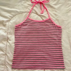 Arizona Jean Co. Pink & Gray Striped Halter Top